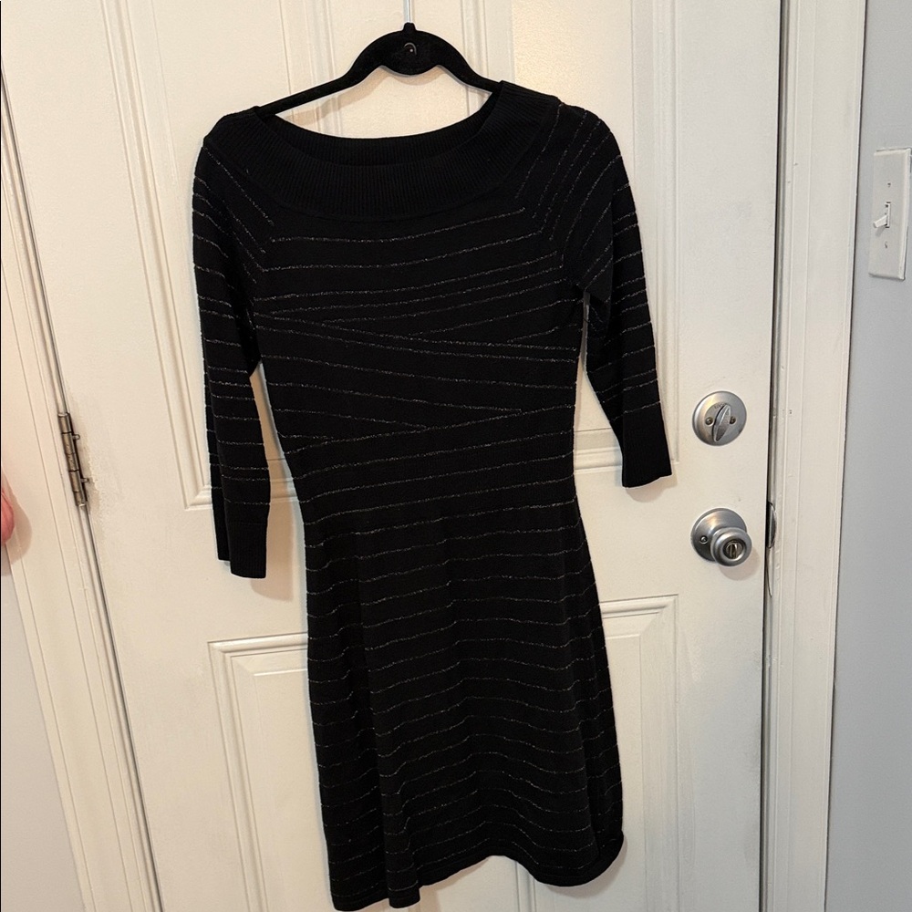 WHBM Elegant Black Gold Striped Dress S